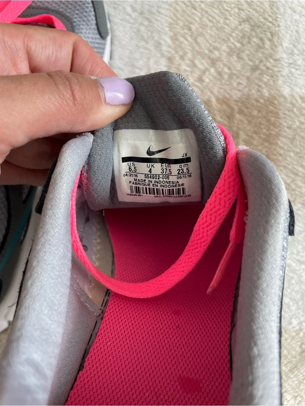 Nike Women’s 6.5 Gray Athletic Sneakers with Teal Swoosh and Pink Laces